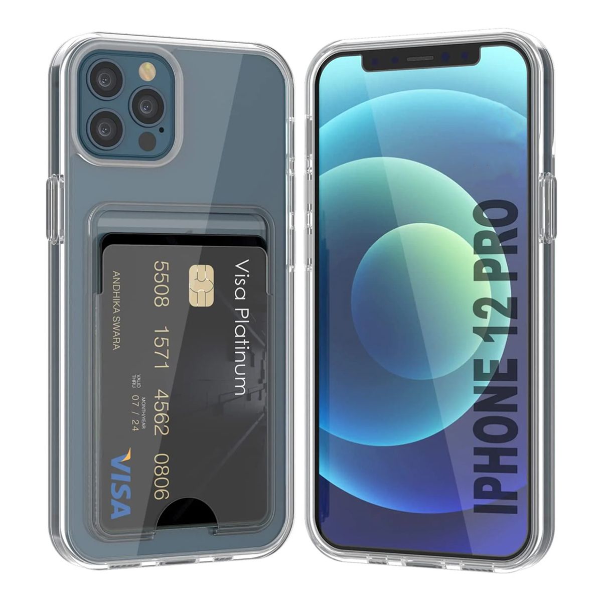 iPhone 12/12 Pro Case with Card Holder TPU - Transparent