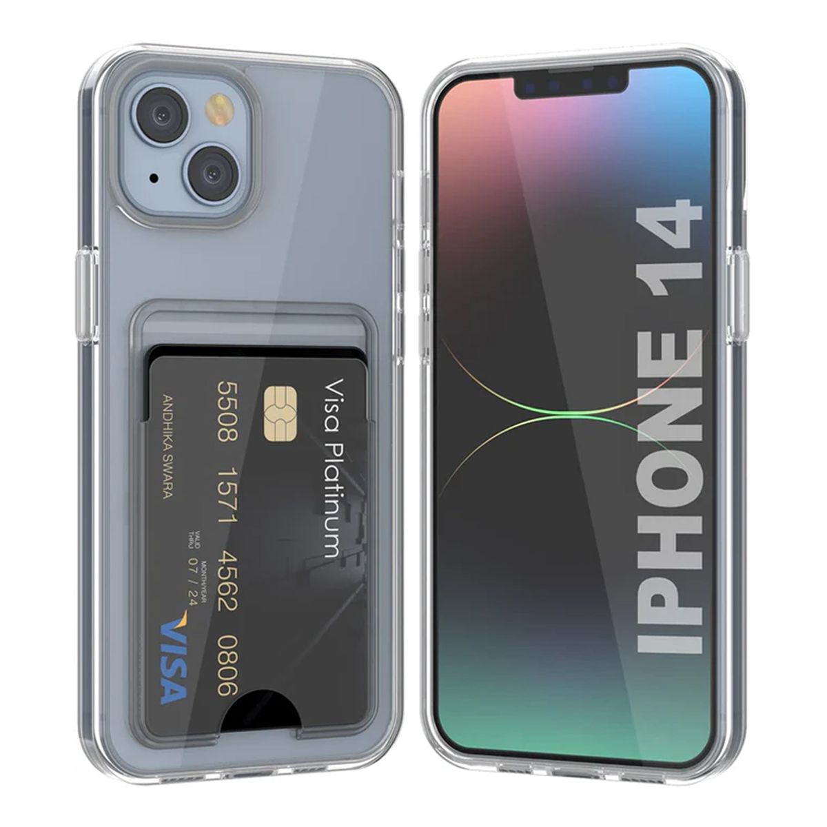 iPhone 14 Case with Card Holder TPU - Transparent