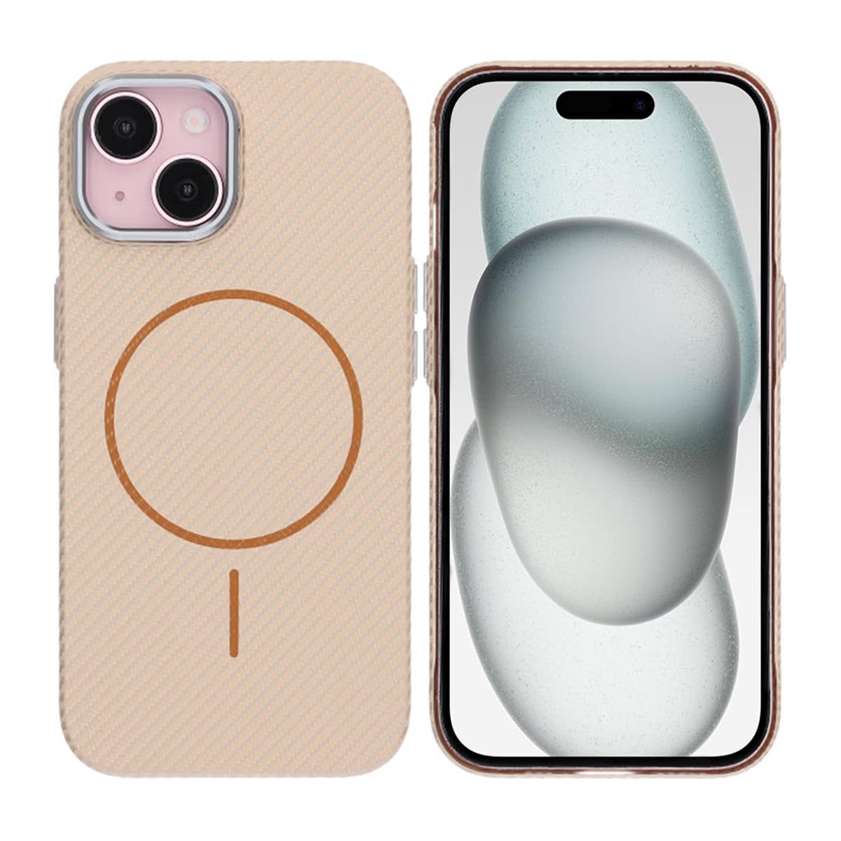 iPhone 15 Mobile Case Carbon Patterned - Gold