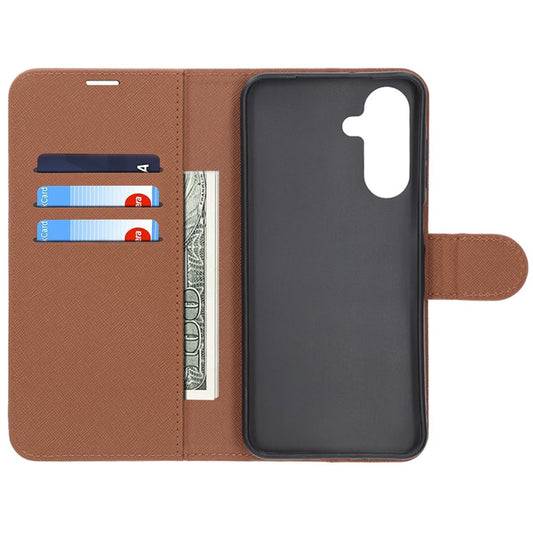 Flip Stand Leather Wallet Case For Samsung A26 Brown