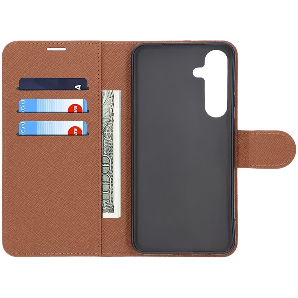 Flip Stand Leather Wallet Case For Samsung S25 Plus Brown