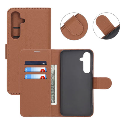 Flip Stand Leather Wallet Case For Samsung S25 Plus Brown