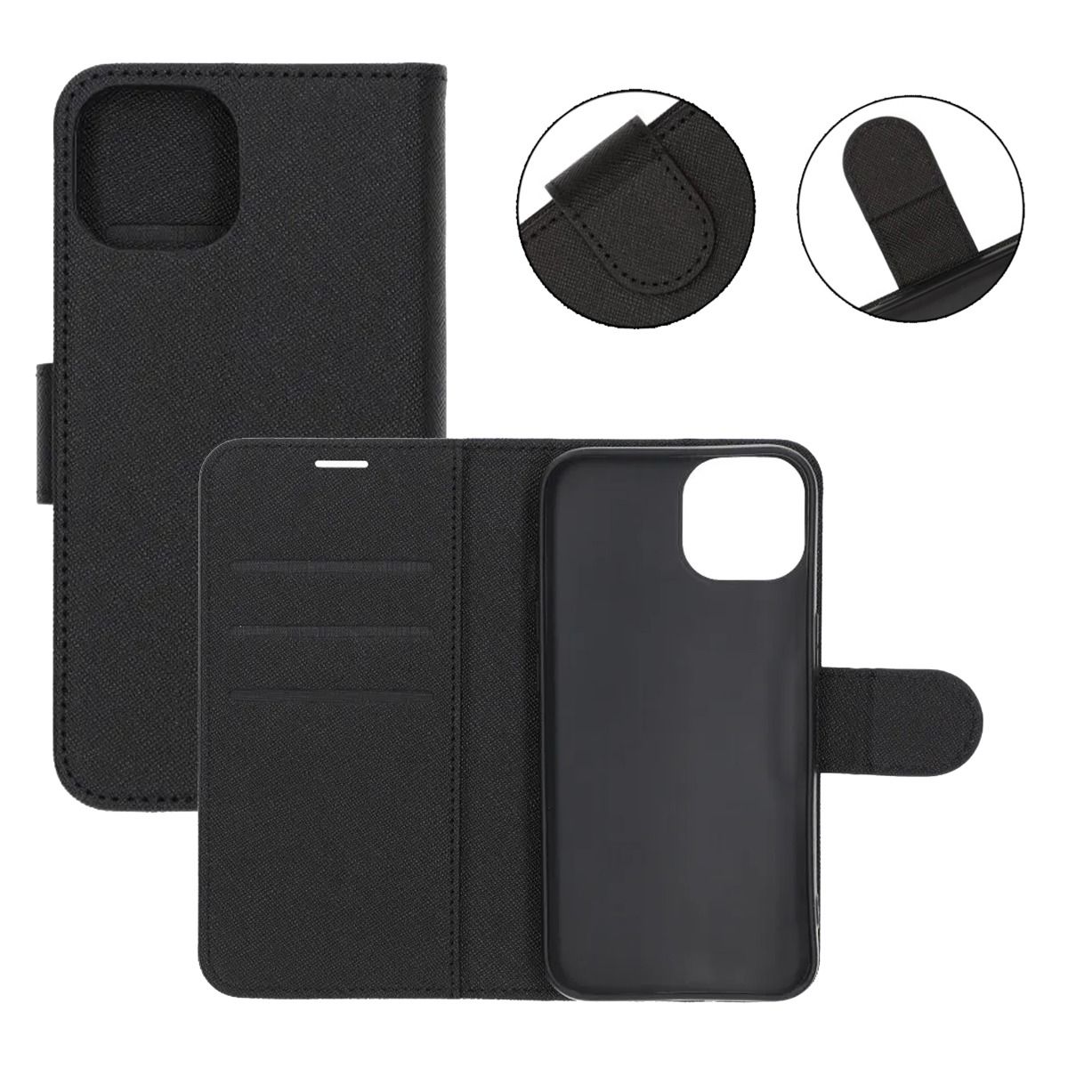 iPhone 13/14 Flip Stand Leather Wallet Case Black