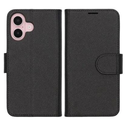 Flip Stand Leather Wallet Case For iPhone 16 Black