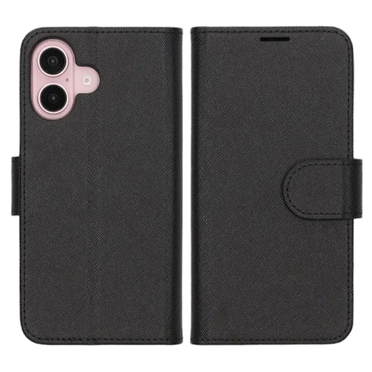 Flip Stand Leather Wallet Case For iPhone 16 Plus Black