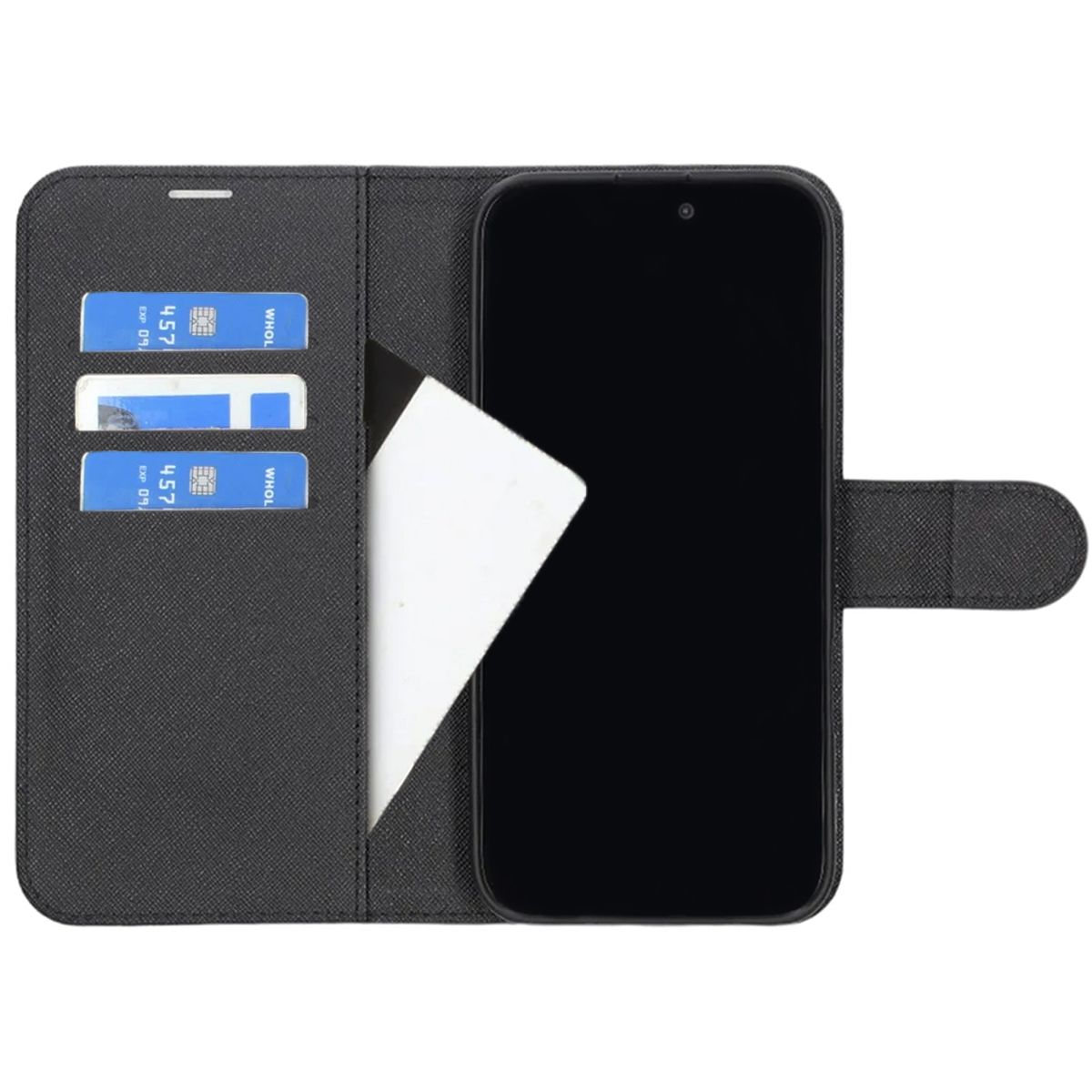 Flip Stand Leather Wallet Case For iPhone 16 Plus Black
