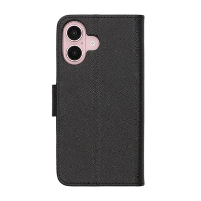 Flip Stand Leather Wallet Case For iPhone 16 Plus Black