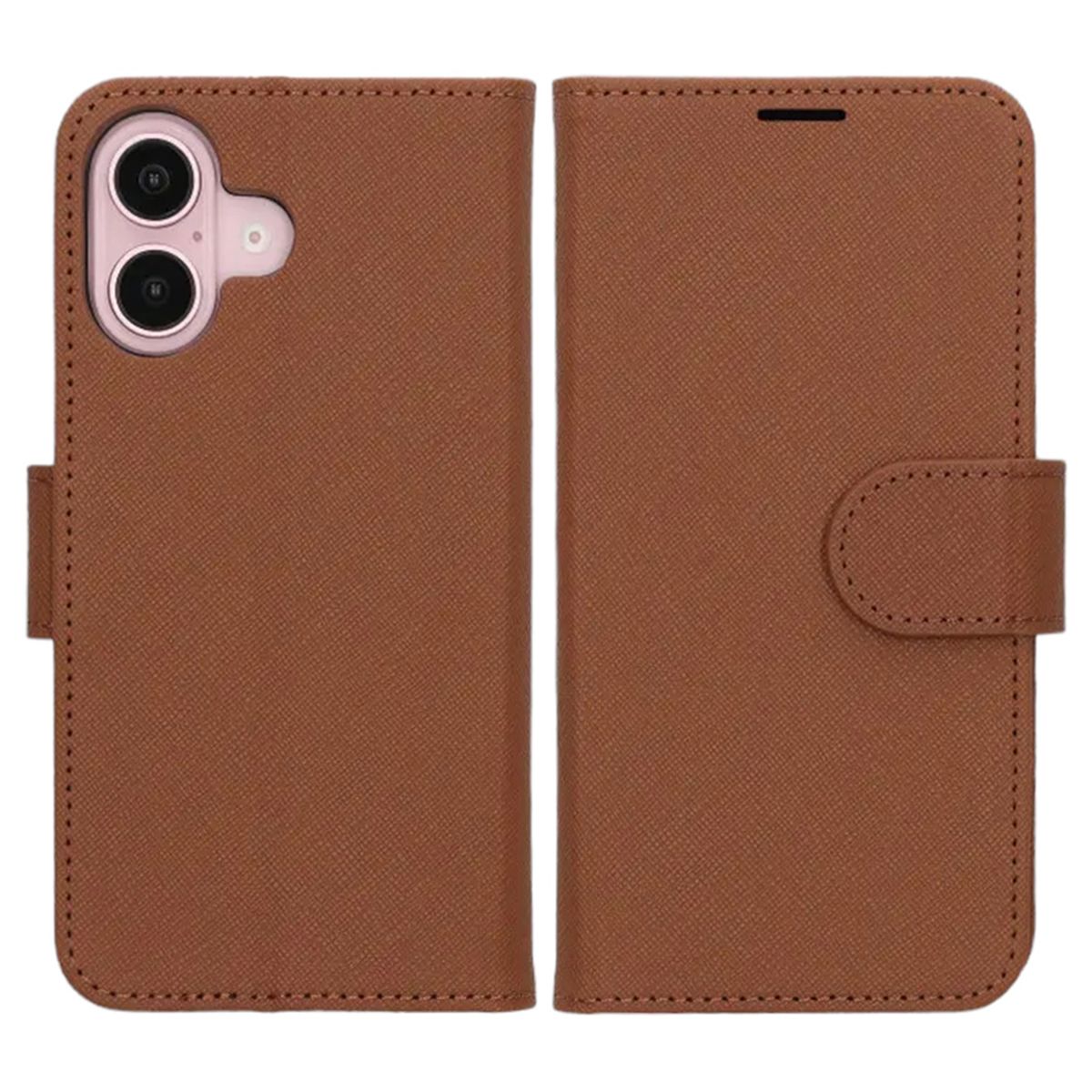Flip Stand Leather Wallet Case For iPhone 16 Plus Brown