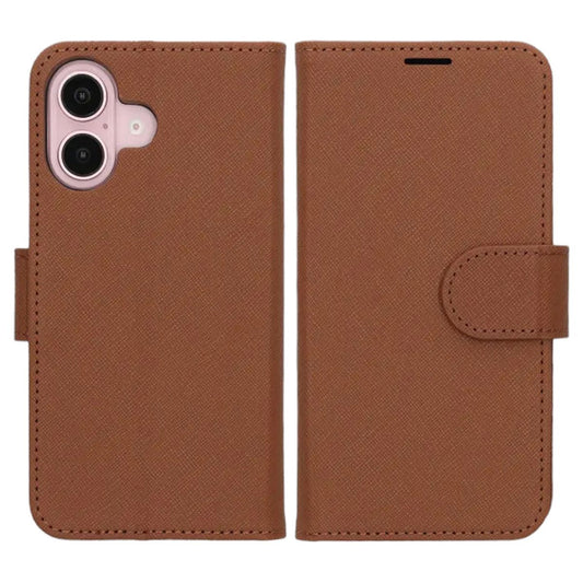 Flip Stand Leather Wallet Case For iPhone 16 Plus Brown