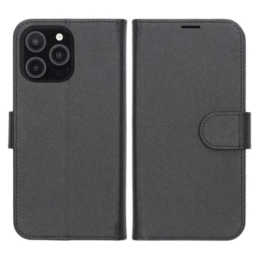 Flip Stand Leather Wallet Case For iPhone 16 Pro Black