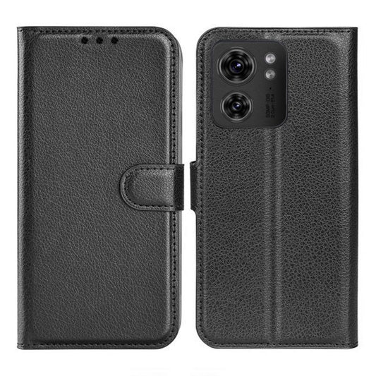 Flip Stand Leather Wallet Case For Moto edge 40 Black