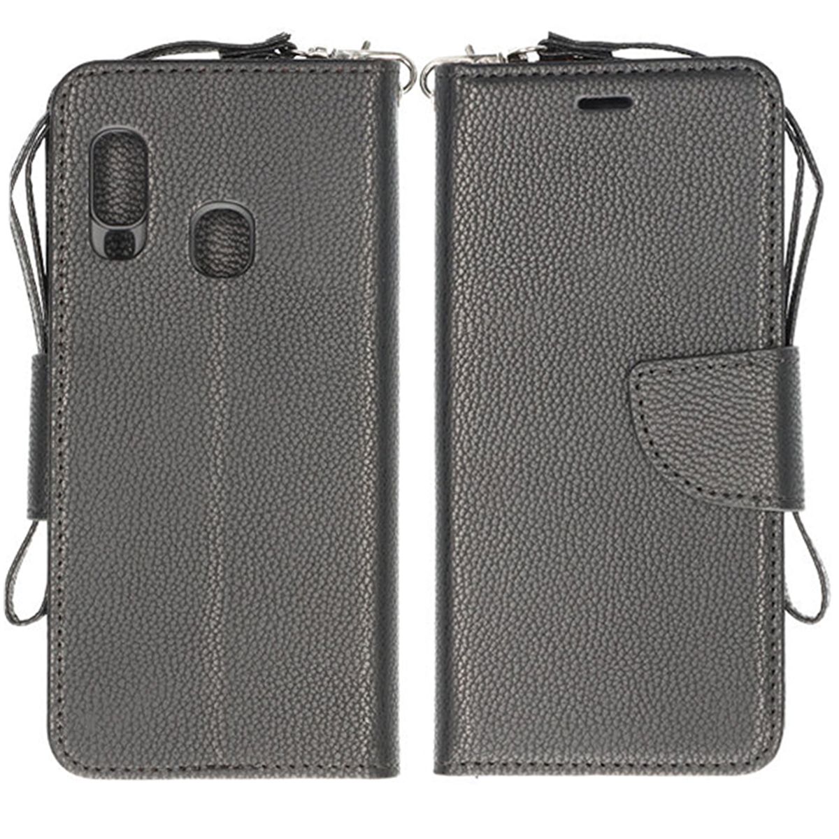 Flip Stand Leather Wallet Case For Samsung A40 Black