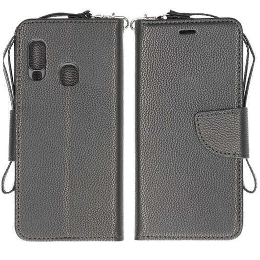 Flip Stand Leather Wallet Case For Samsung A40 Black