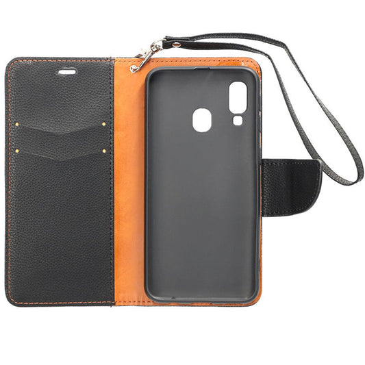 Flip Stand Leather Wallet Case For Samsung A40 Black