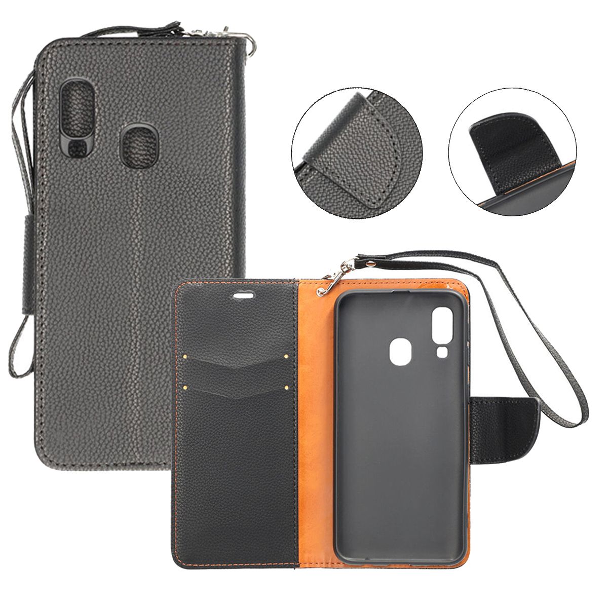 Flip Stand Leather Wallet Case For Samsung A40 Black