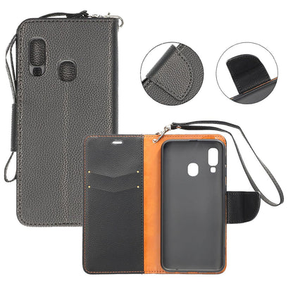 Flip Stand Leather Wallet Case For Samsung A40 Black