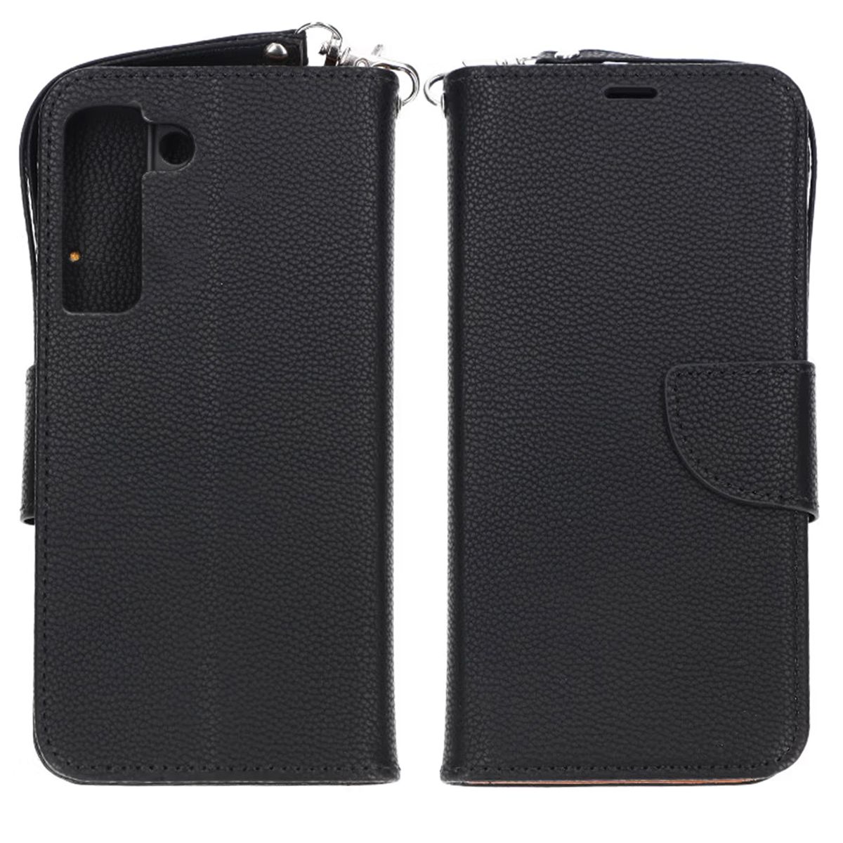 Flip Stand Leather Wallet Case For Samsung Galaxy S22 5G Black
