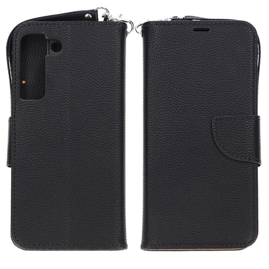 Flip Stand Leather Wallet Case For Samsung Galaxy S22 5G Black