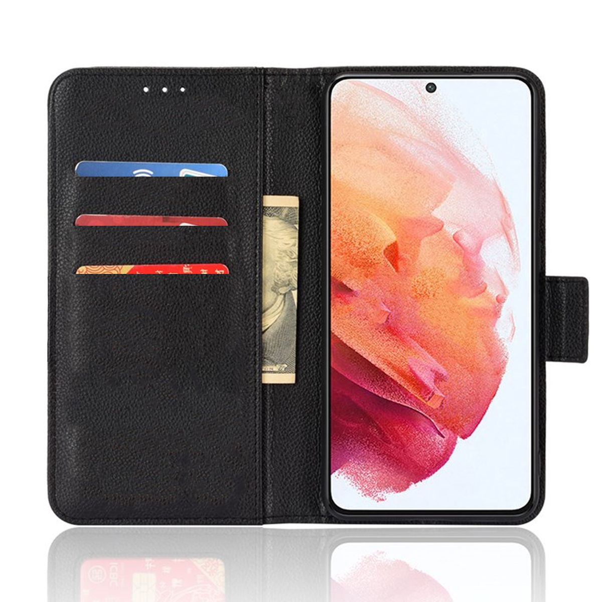 Flip Stand Leather Wallet Case For Samsung Galaxy S22 5G Black