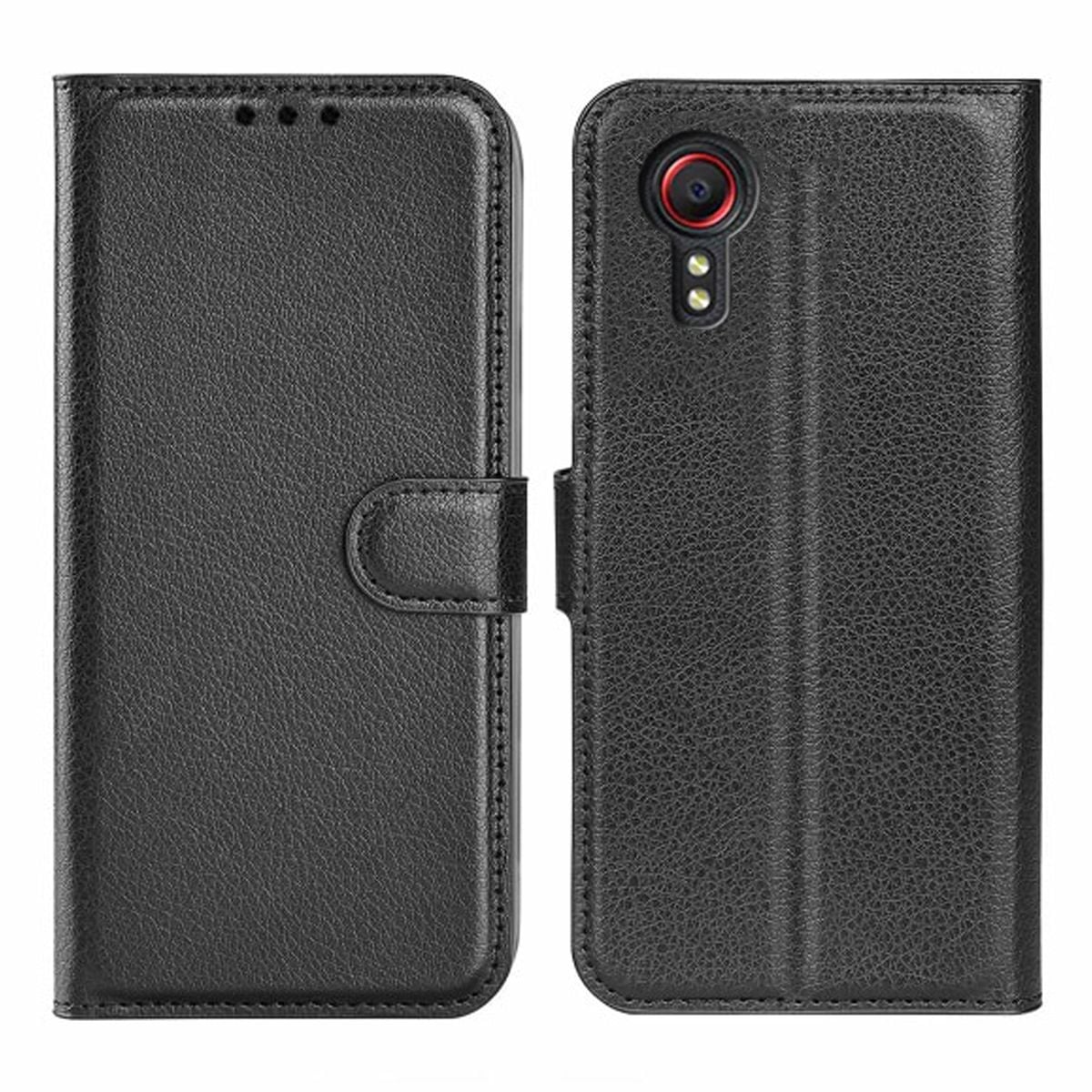 Flip Stand Leather Wallet Case For Samsung XCover 7 Black
