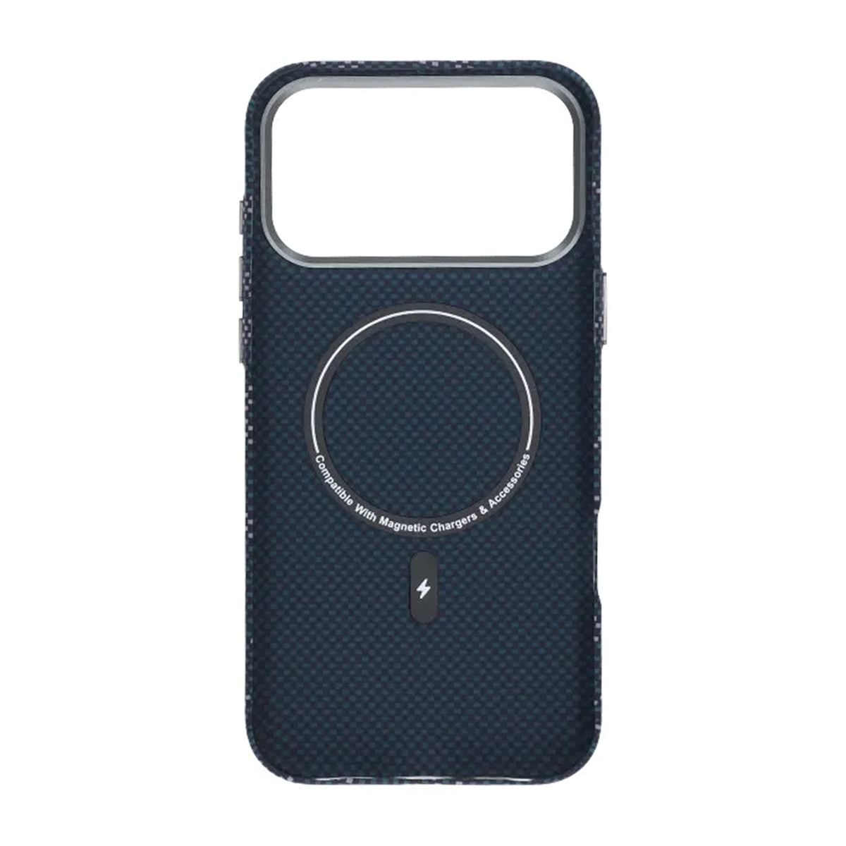 Aramid fiber mobile phone case for iPhone 17 Pro - Blue with text