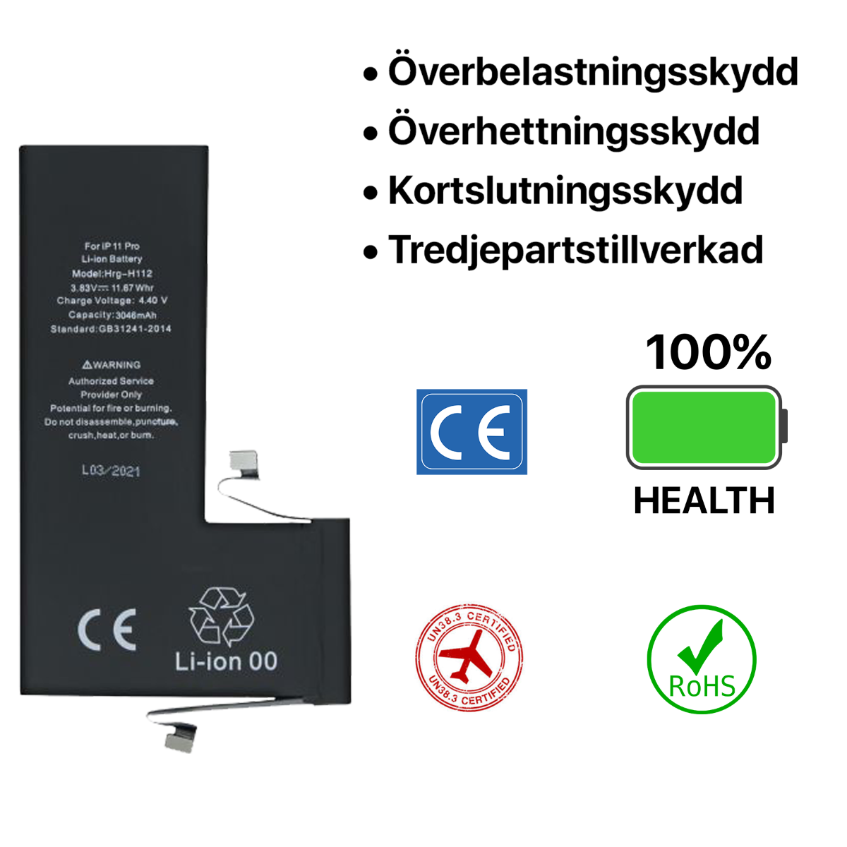 iPhone 11 Pro Batteri Hög Kvalite