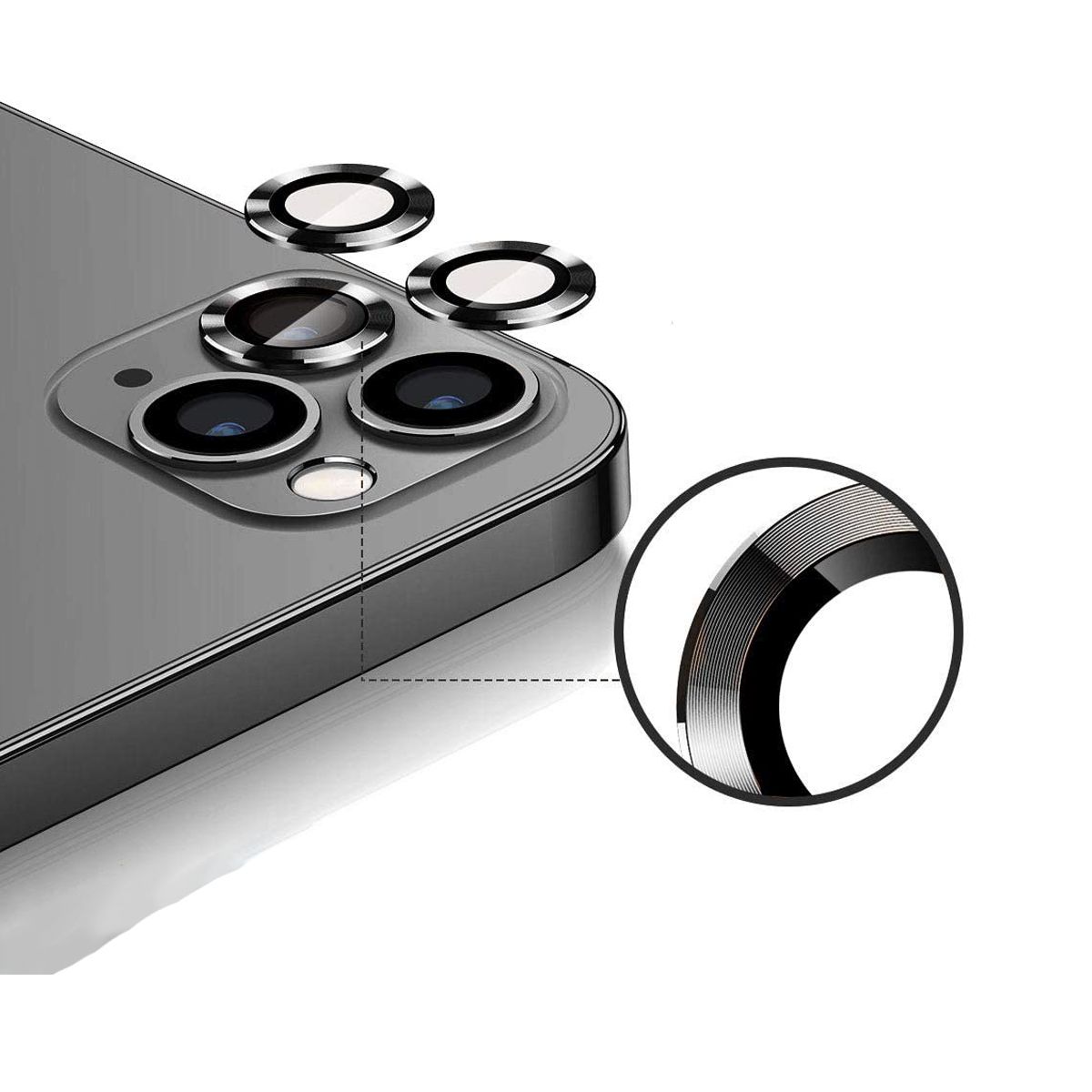 iPhone 12 Pro Max Linsskydd med Metallram - Grå (3-pack)