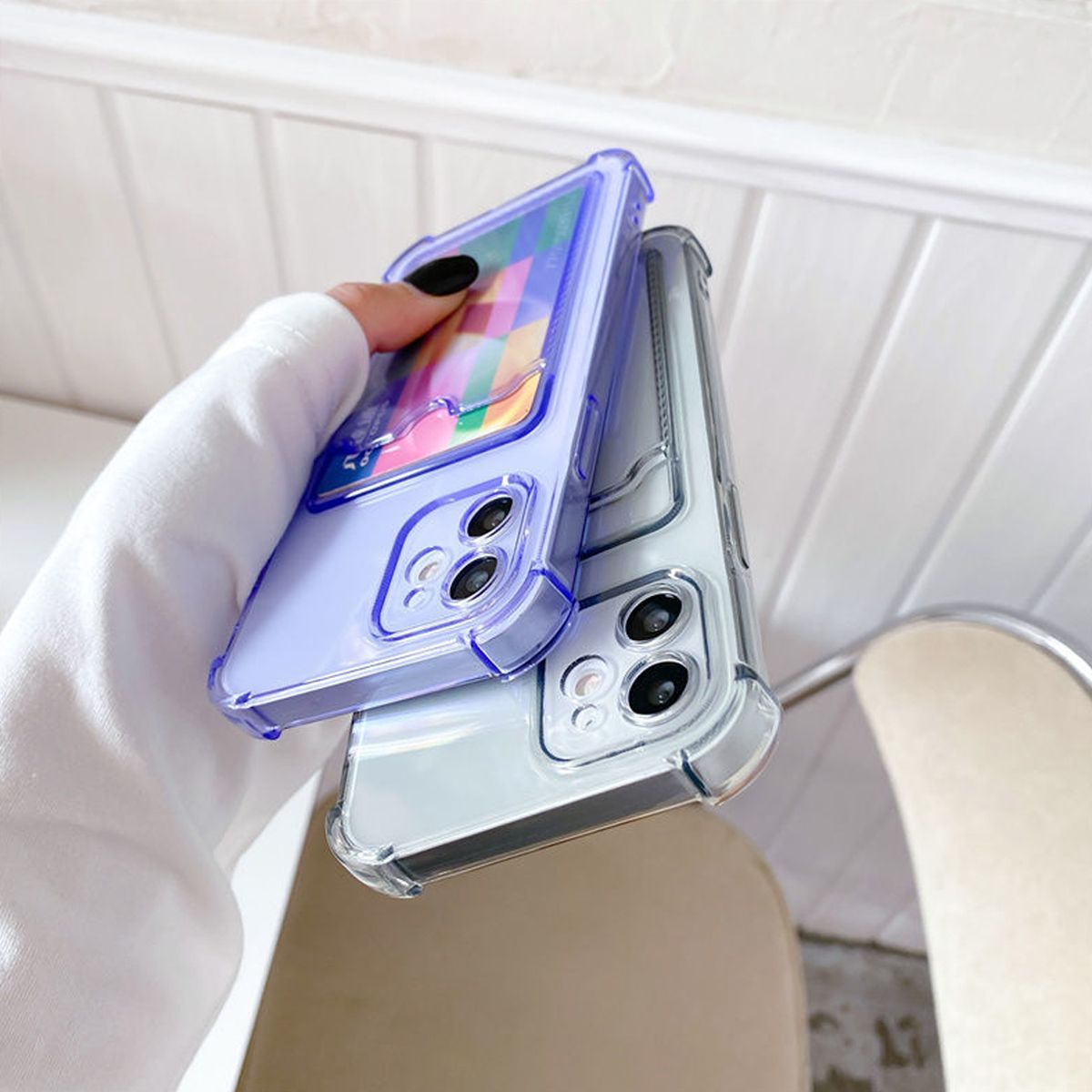 iPhone 12 Stöttåligt Skal med Korthållare - Transparent