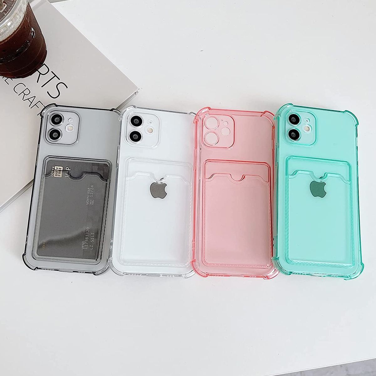 iPhone 12 Stöttåligt Skal med Korthållare - Transparent
