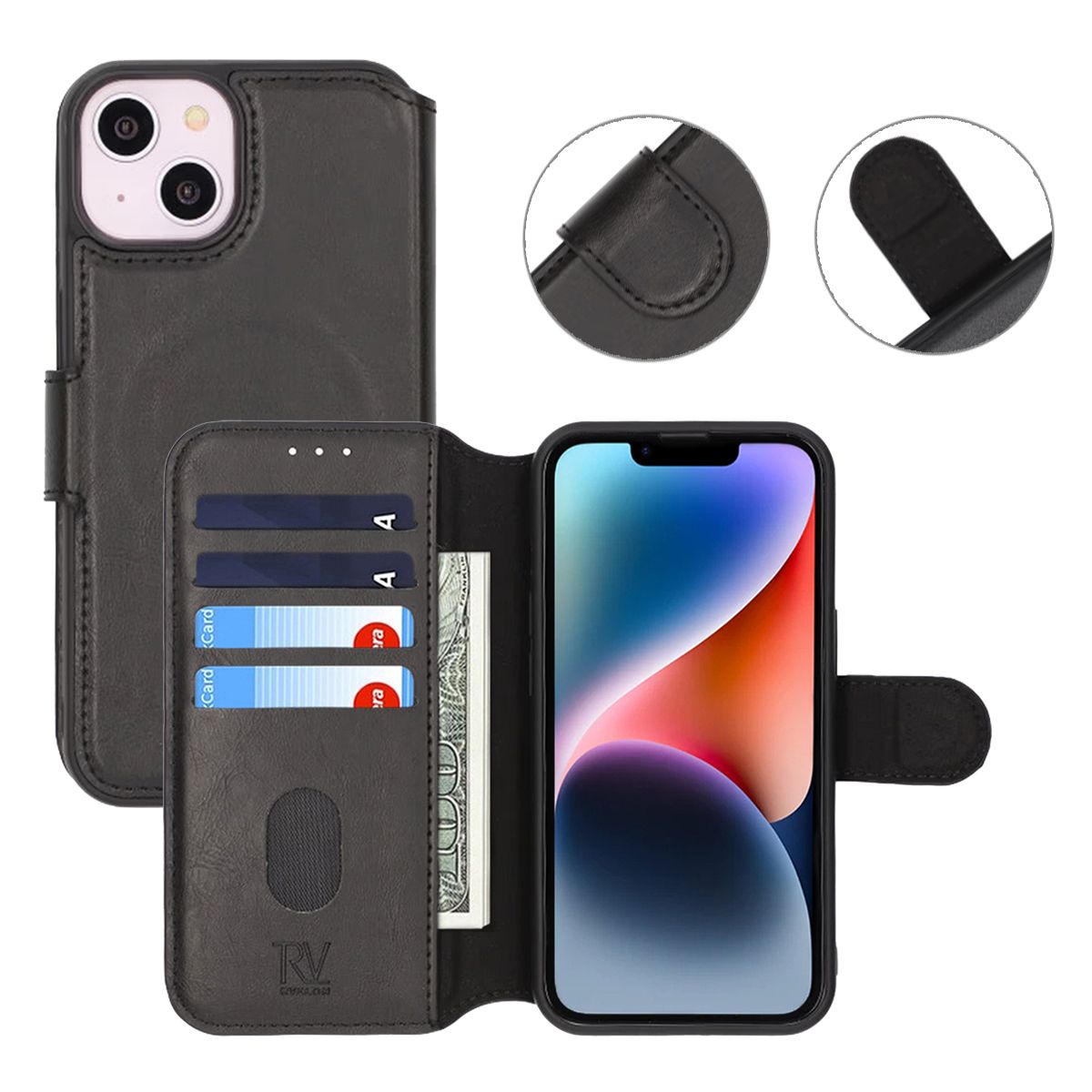 iPhone 13/14 Wallet Case Extra Card Rvelon -Black
