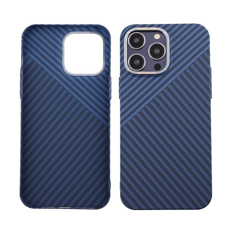 Carbon Fiber Phone Case for iPhone 14 Pro Max - Blue and Gray