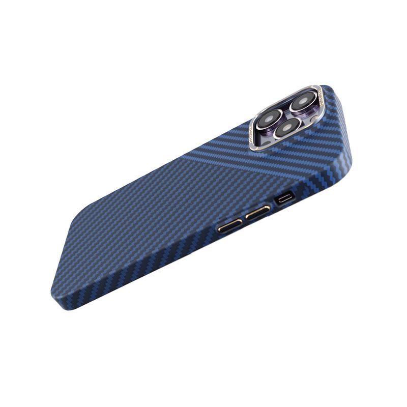 Carbon Fiber Phone Case for iPhone 14 Pro Max - Blue and Gray