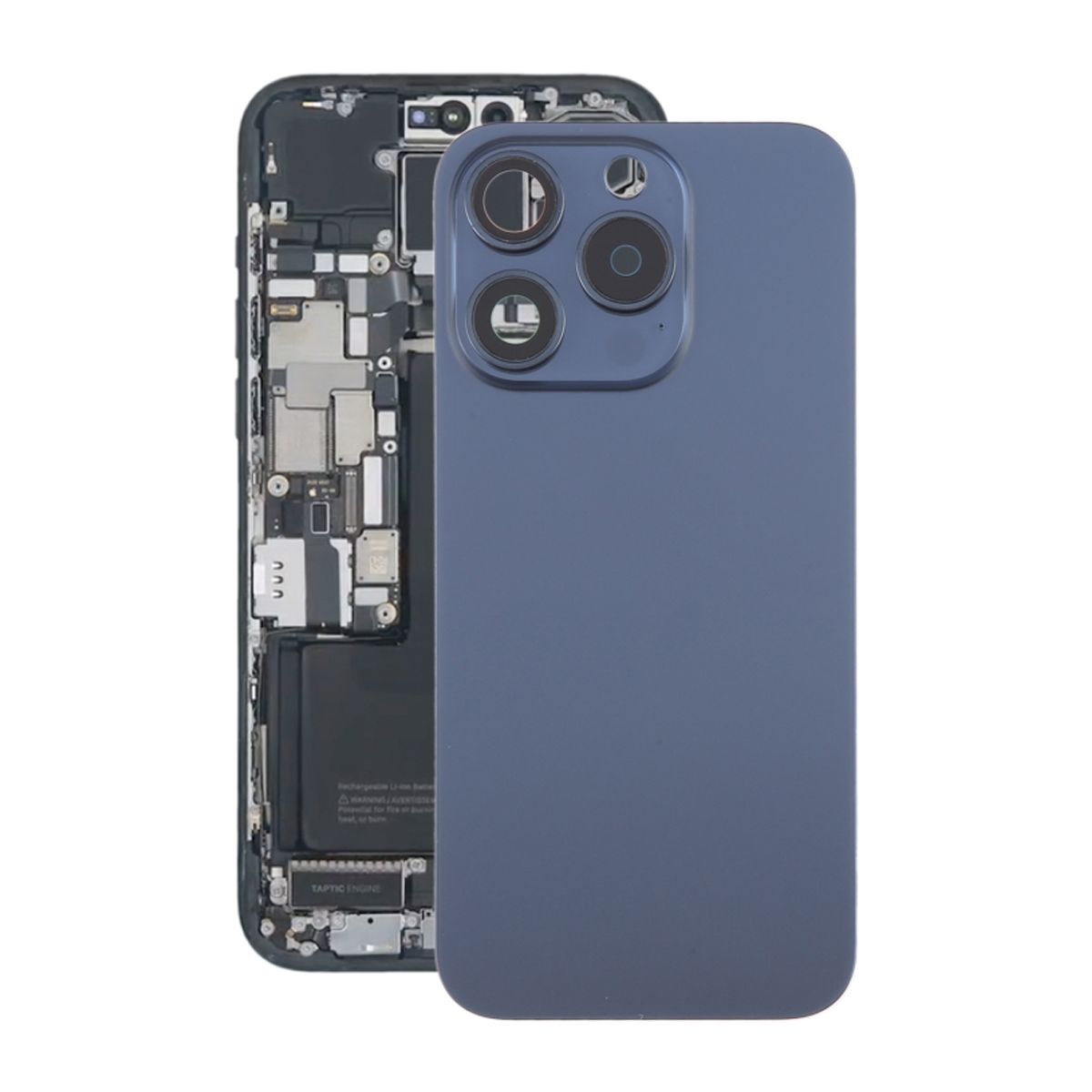 iPhone 15 Pro Baksida Glas med Magnet och Kameralins - Blå Titan