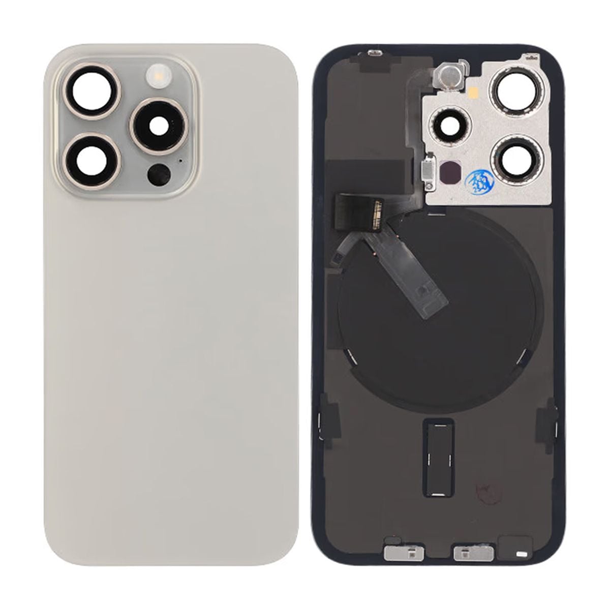 iPhone 15 Pro Back Cover Glass Original Natural Titanium With Small Parts Magsafe Magnet