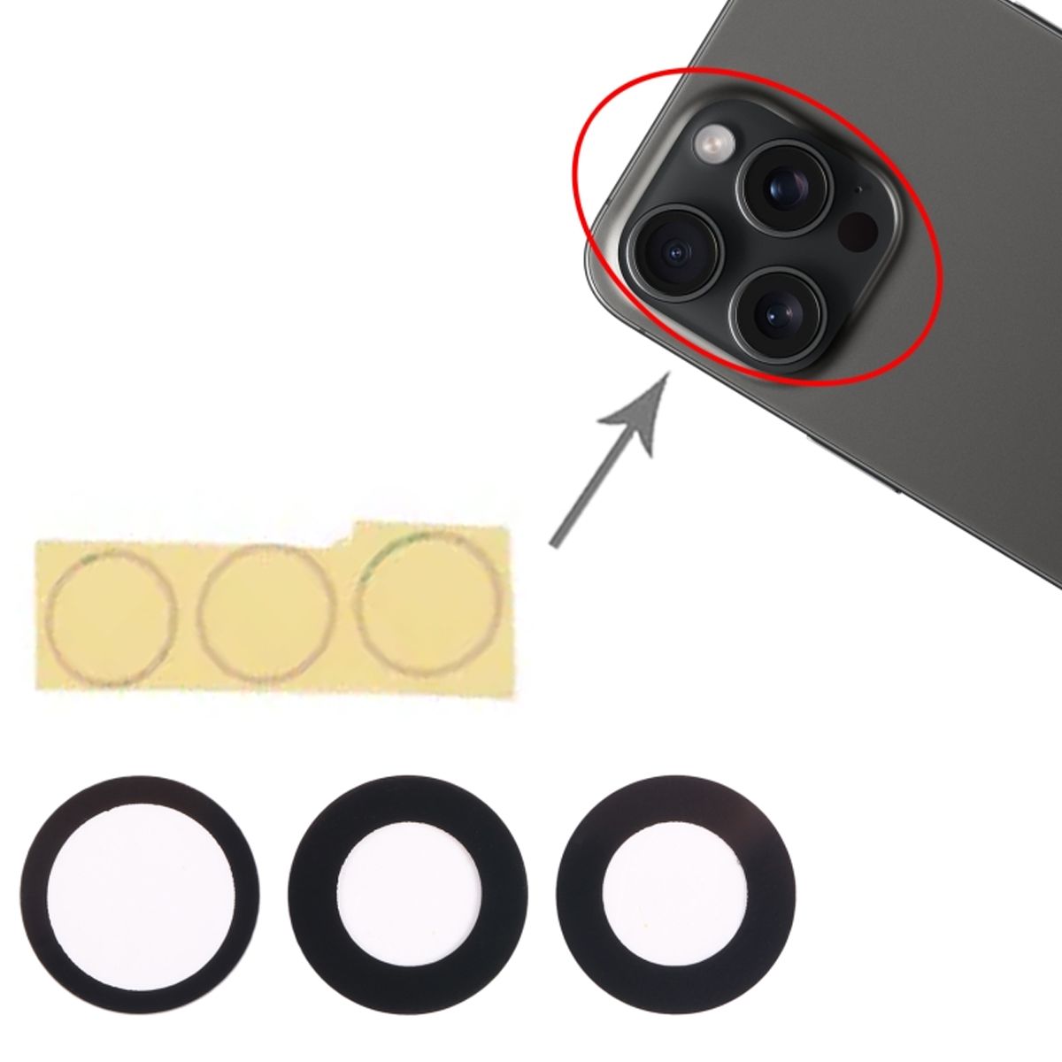 iPhone 15 Pro Max Kameraglas med självhäftande tejp