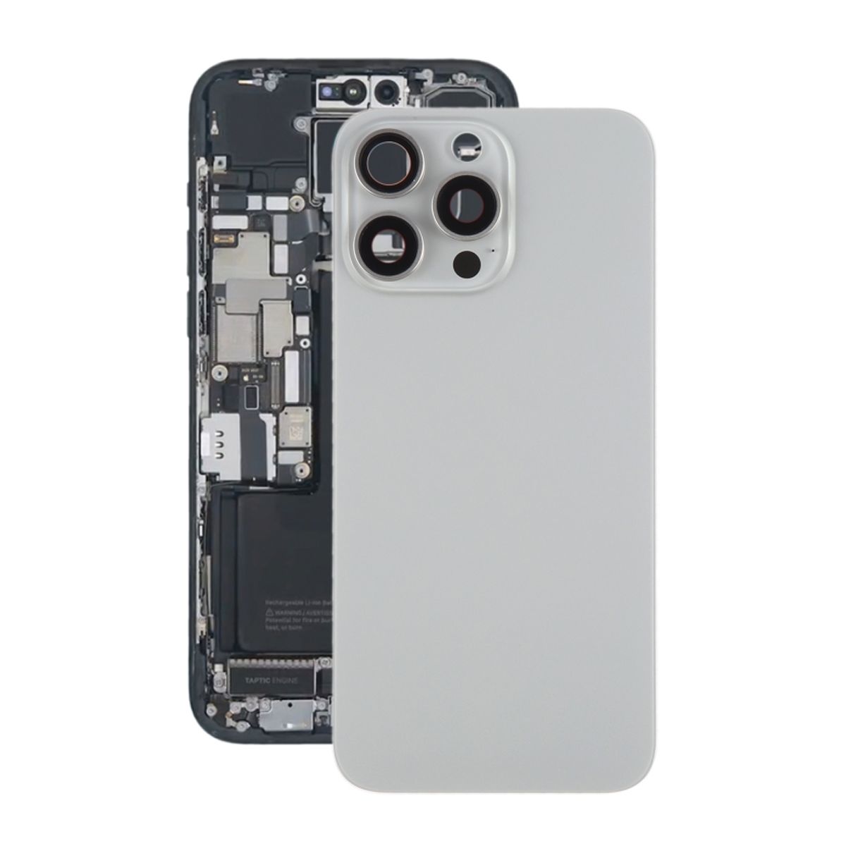 iPhone 15 Pro Max Baksida Glas med Magnet och Kameralins - Naturlig Titan