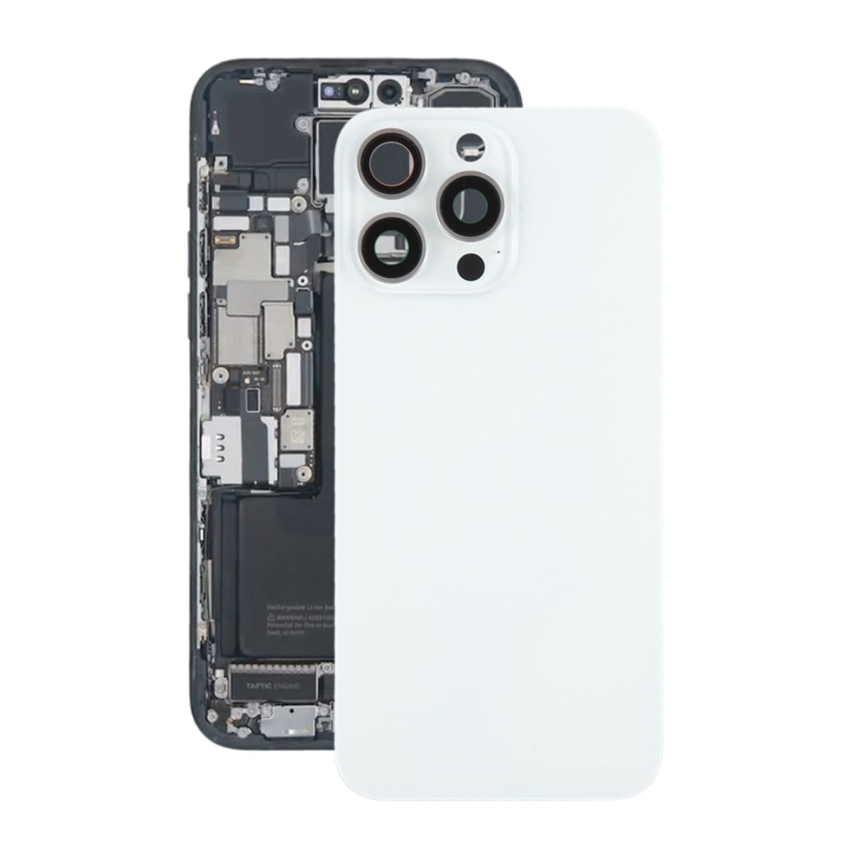 iPhone 15 Pro Max Baksida Glas med Magnet och Kameralins - Vit Titan