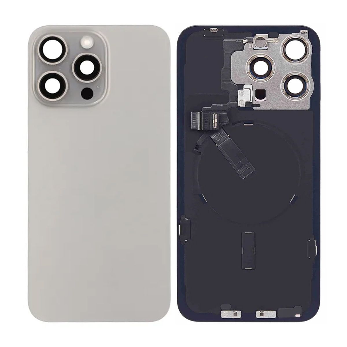 iPhone 15 Pro Max Baksida Glas Komplett OEM - Naturalig Titan