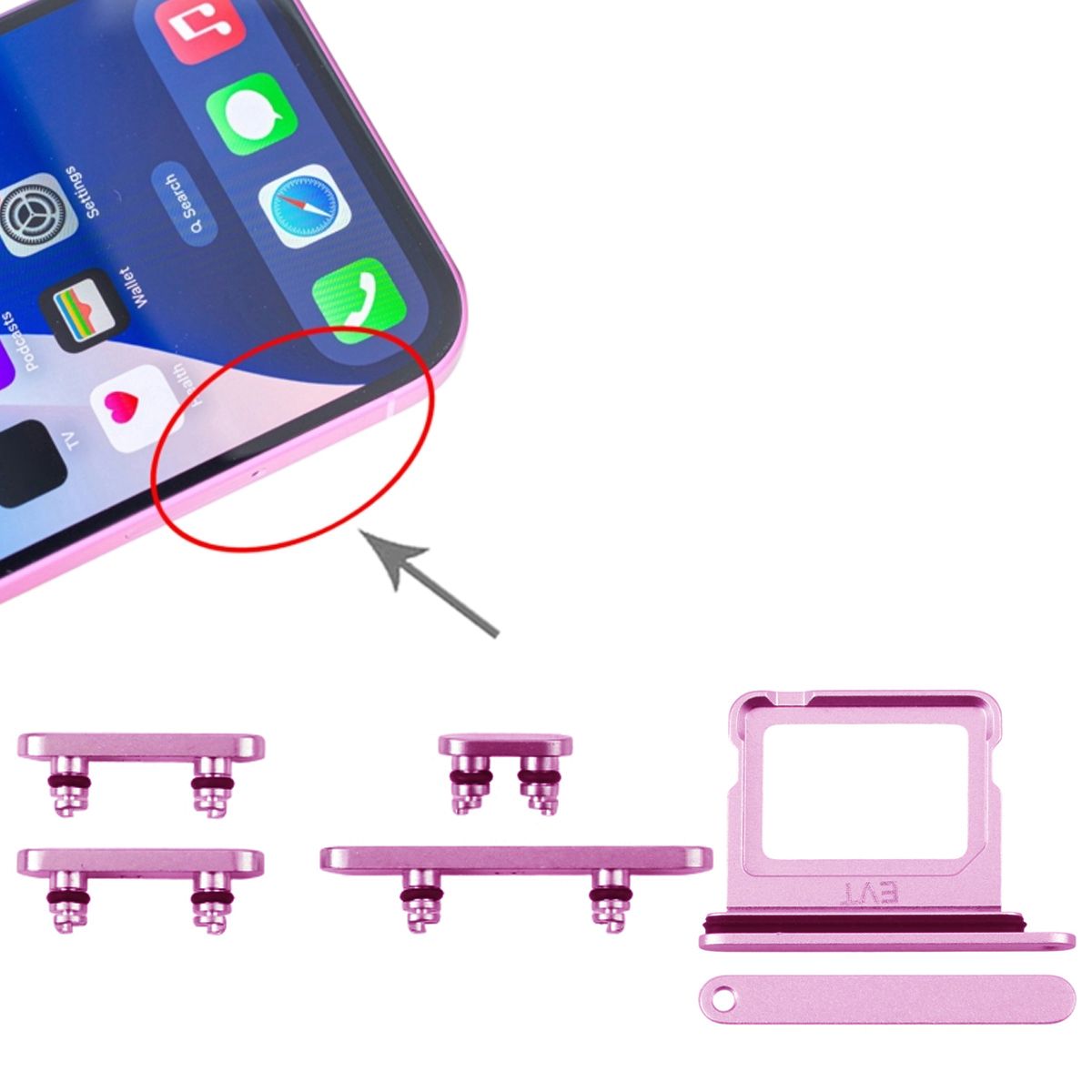 Knappar och Simkorthållare för iPhone 16/16 Plus - Rosa