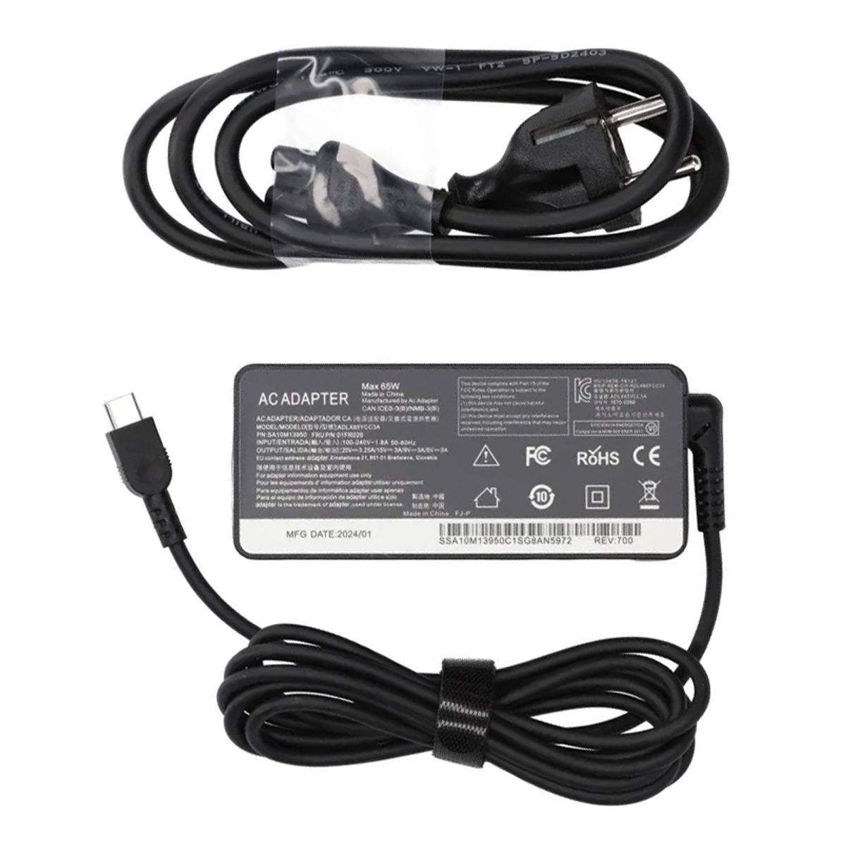 Power Adapter Charger for Lenovo 65W USB-C