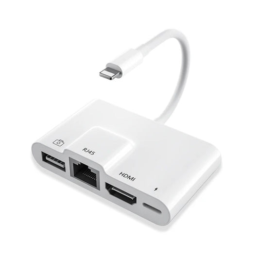 Lightning to HDMI, RJ4510/100Mbps, USB A 3.1 and Lightning charging port