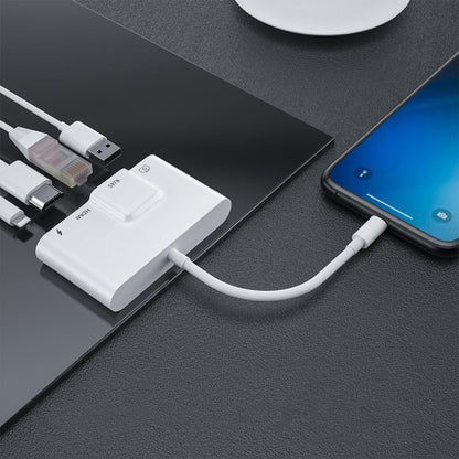 Lightning to HDMI, RJ4510/100Mbps, USB A 3.1 and Lightning charging port