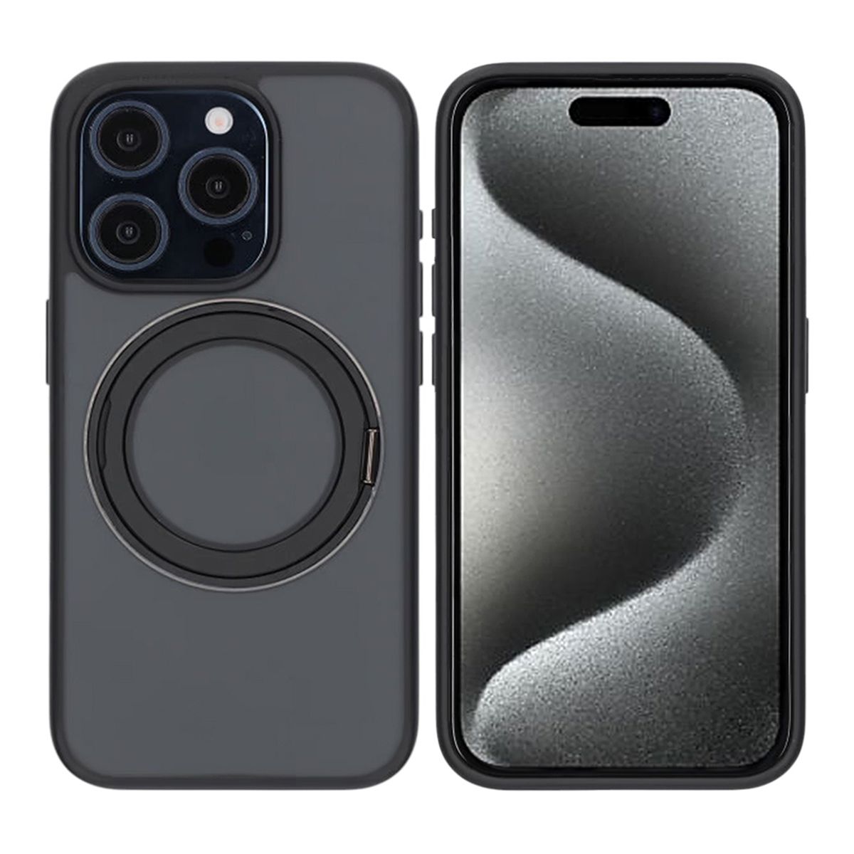 Matte case 360 ​​rotating bracket Mobile Phone Case For iPhone 15 Pro Black