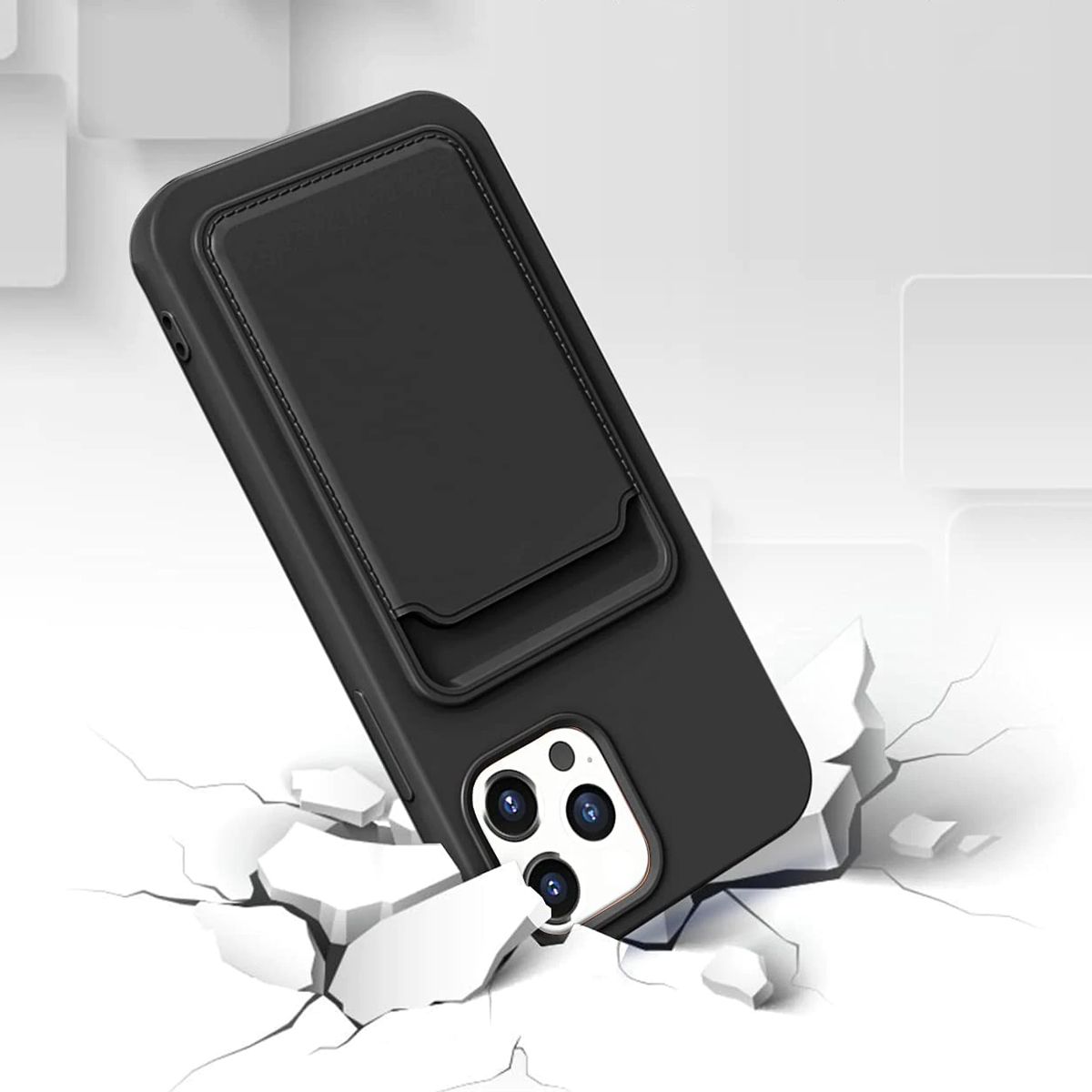 Silicone Case with Card Holder iPhone 12/12 Pro - Black