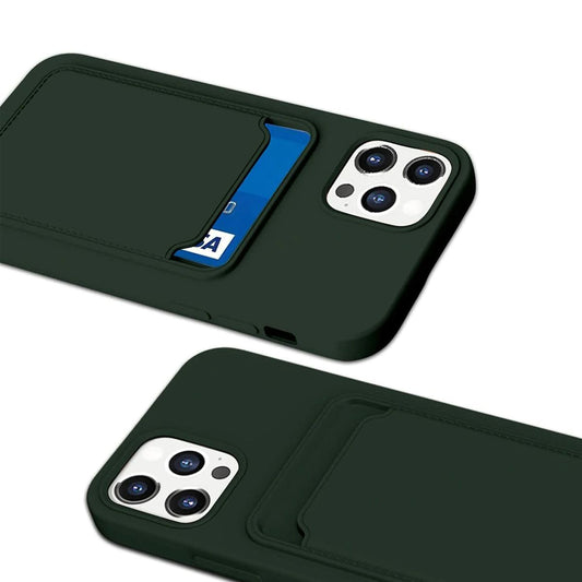 iPhone 12 och 12 Pro Silikonskal med Korthållare - Militärgrön