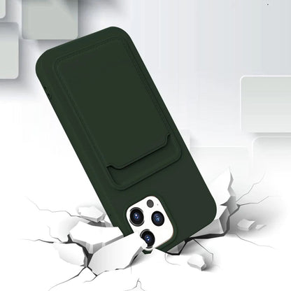 iPhone 12 och 12 Pro Silikonskal med Korthållare - Militärgrön