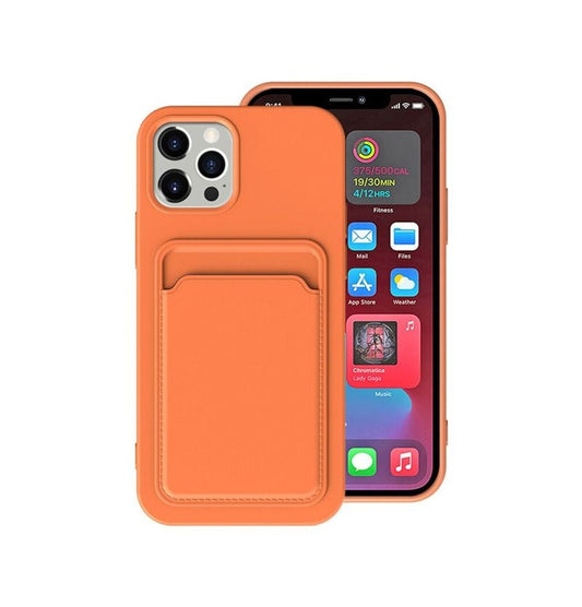 iPhone 13 Pro Max Silicone Case with Card Holder - Orange