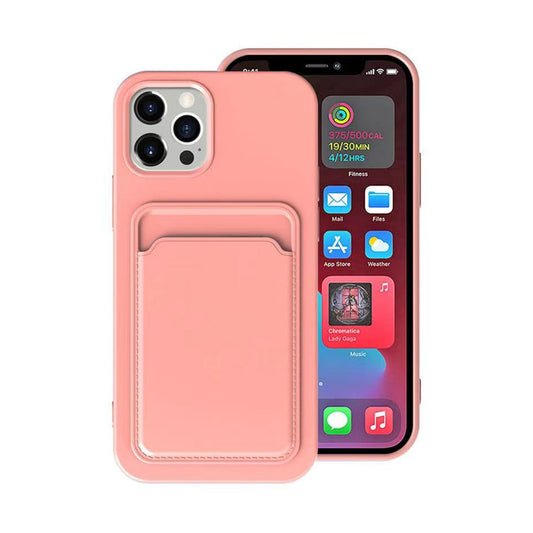 iPhone 13 Pro Silikonskal med Korthållare - Rosa