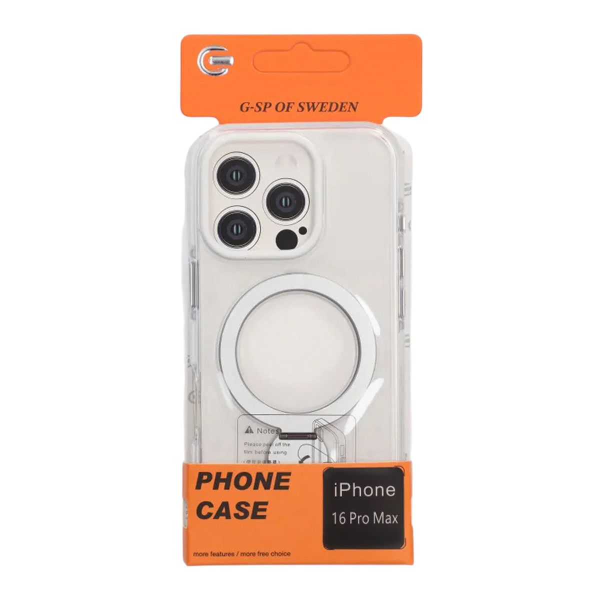 Skal Magsafe till iPhone 16 Pro Max - Transparent vit med ringstativ