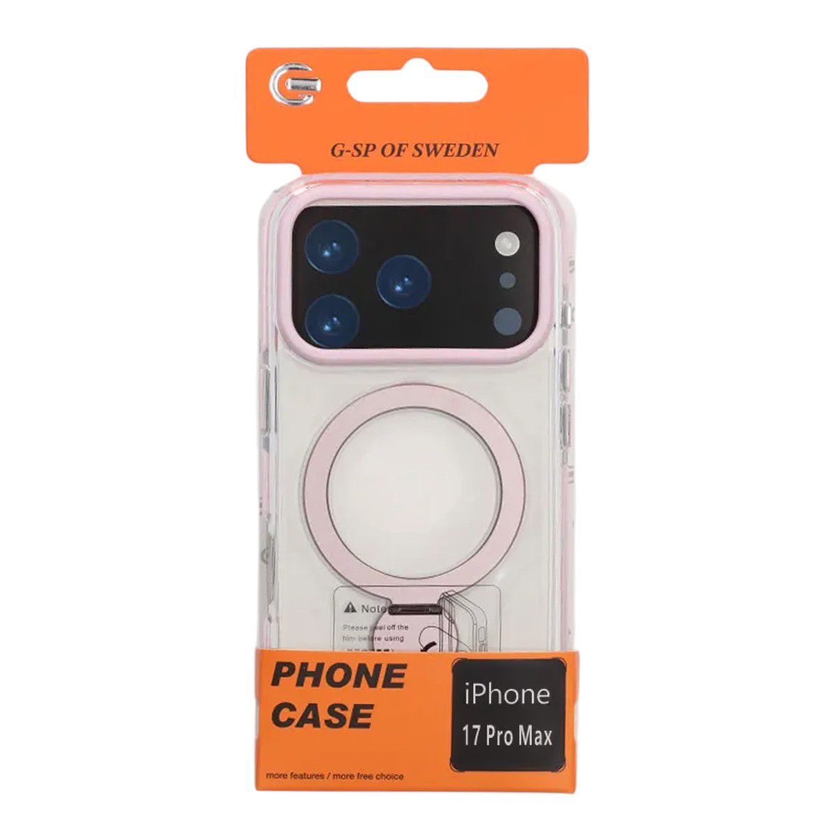 Skal Magsafe till iPhone 17 Pro Max - Transparent rosa med ringstativ